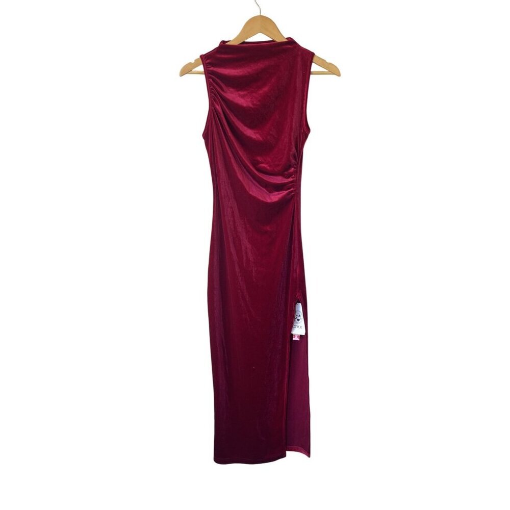 Cider Velvet Maxi Dress XXS NEW Faux Wrap Burgundy Cocktail Red‎ Slit Party